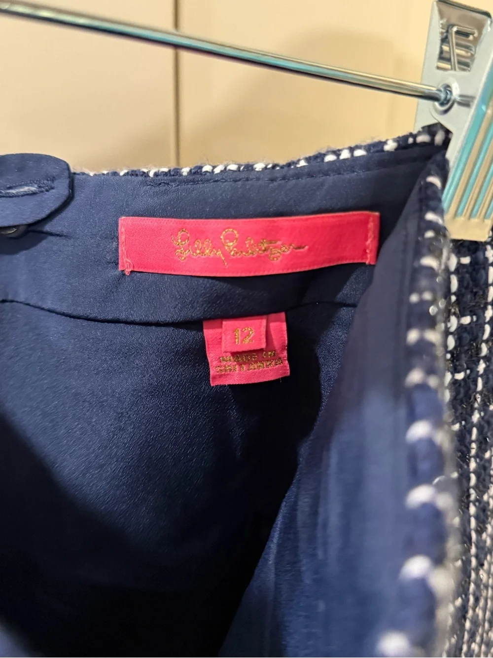 Lilly Pulitzer Navy and White Pearl-Embellished Tweed Jacket